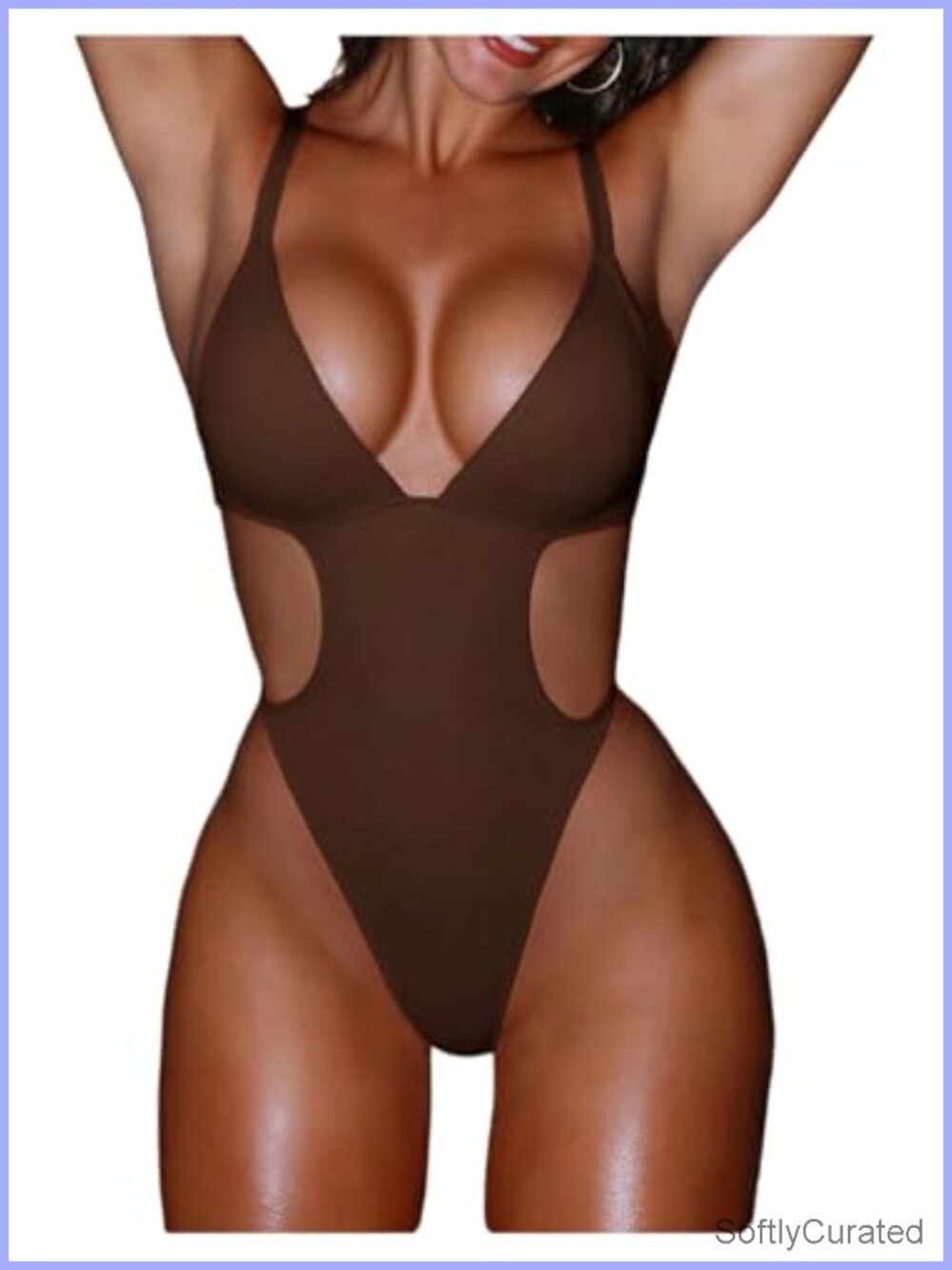 Women's Cutout Backless One Piece Swimsuit Plunging Neck Monokini Cheeky